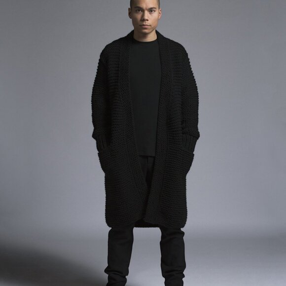 Wings + Horns Peruvian Black Wool Handknit Cardigan/ Sweater XS-S - Picture 2 of 12